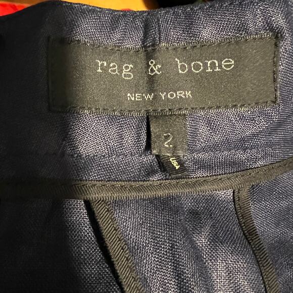 Rag & Bone Deep Navy Blue Crop Cuffed Linen Beach Pants Casual Career Work 2 - Picture 8 of 8